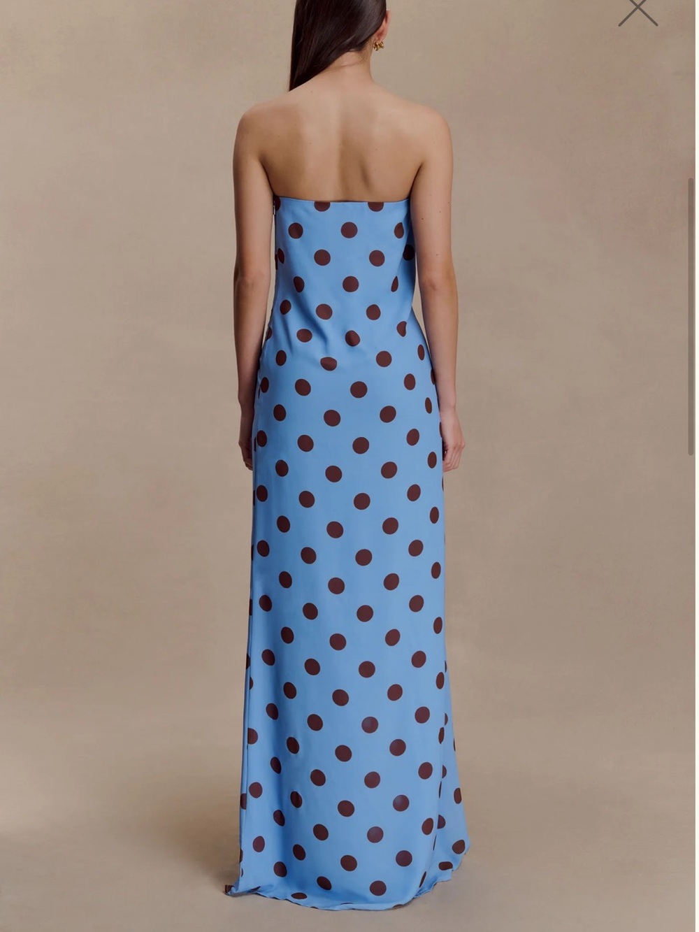 Meshki Blue Strapless Maxi Dress with Brown Polka Dots - Picture 2 of 3
